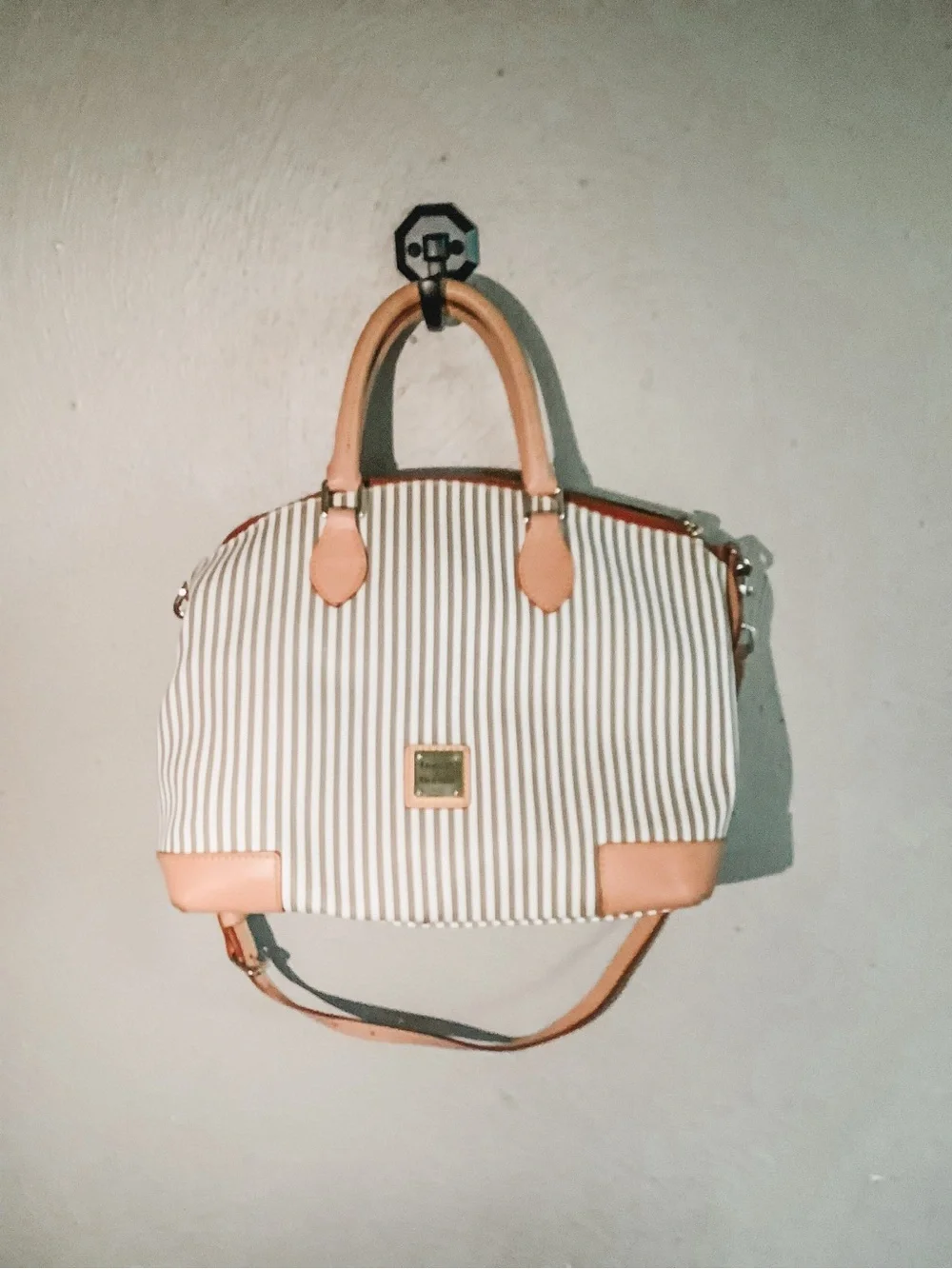 NWOT Dooney & Bourke Striped Darcy Satchel in Beige and Red